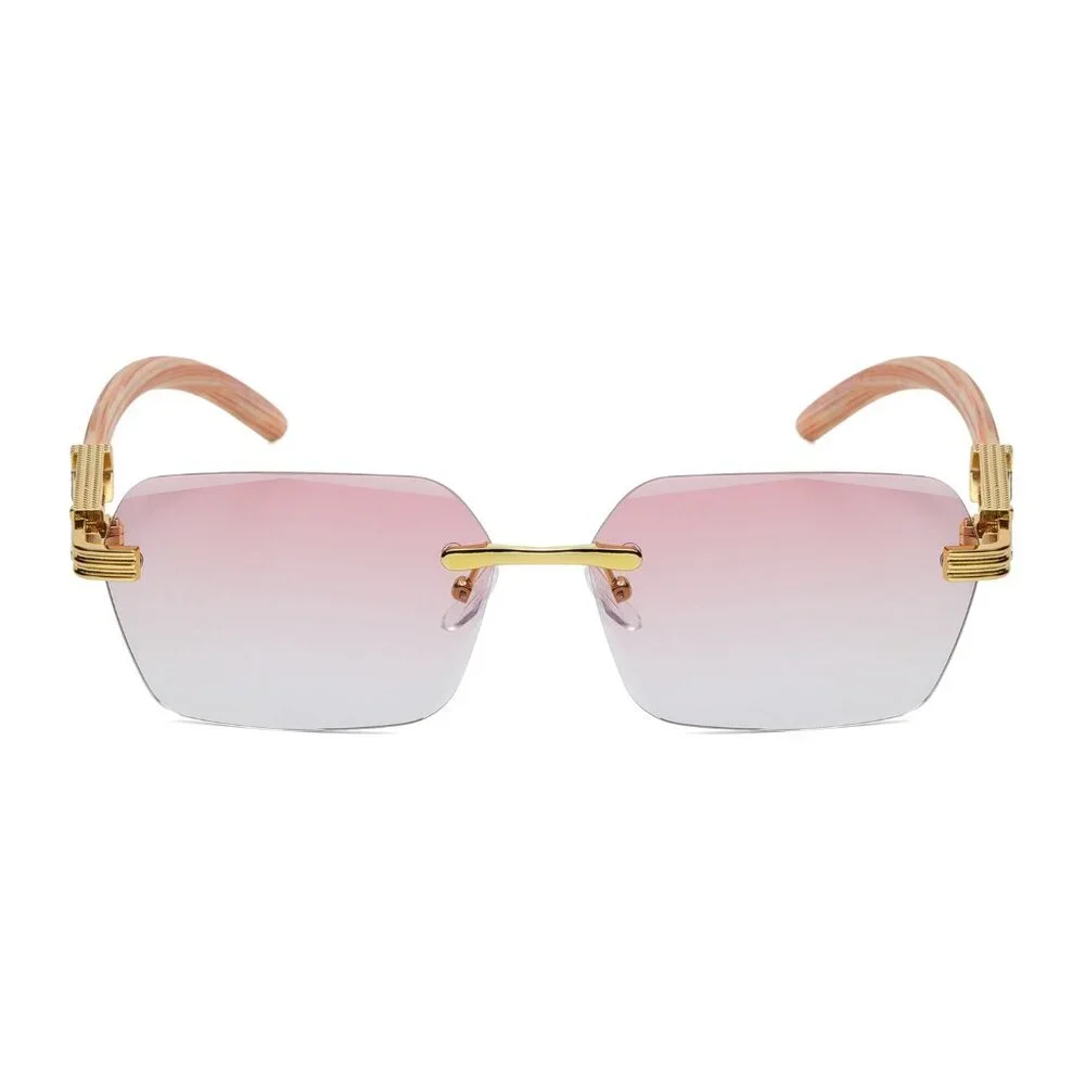 Men Women Hip Hop Sunglasses Square Rimless Pink Blue Lens Diamond Cut Migos New